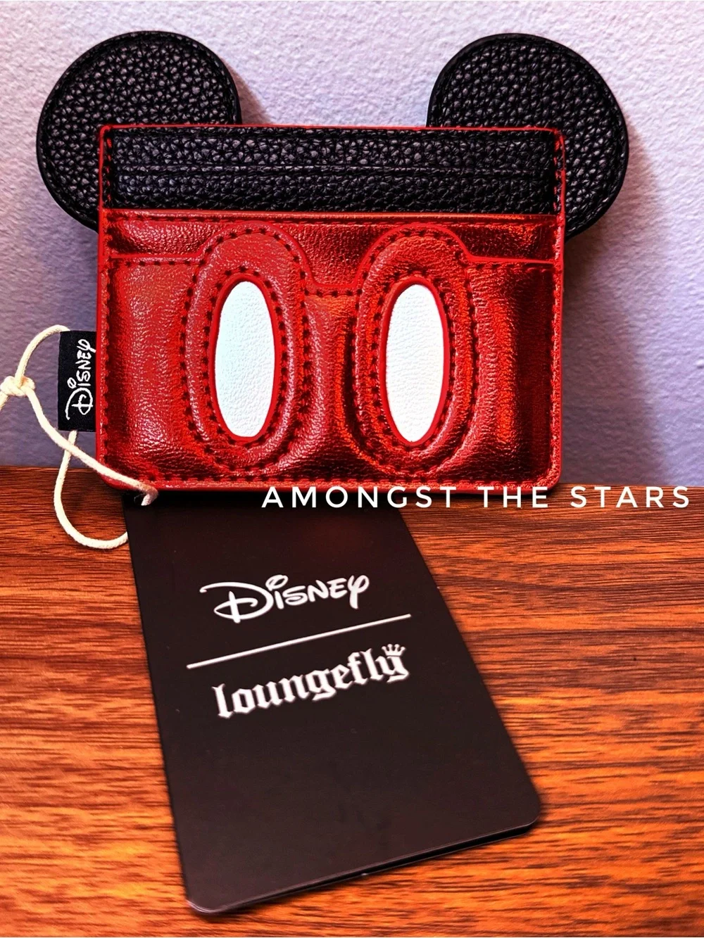 Loungefly Disney Mickey Mouse Cosplay Ears Metallic Red Black Cardholder Wallet